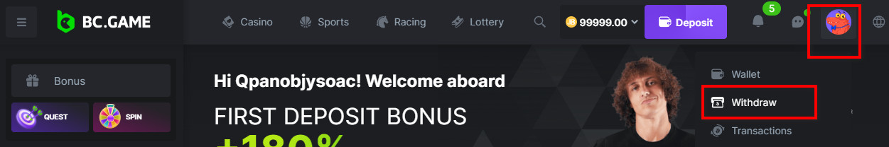 BC.Game Withdraw button