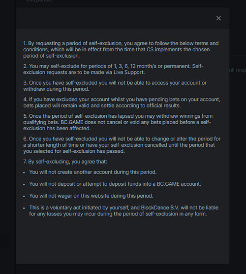 Terms of deleting BC.Game account