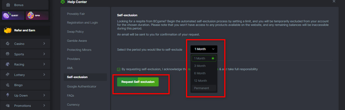 delete BC.Game account